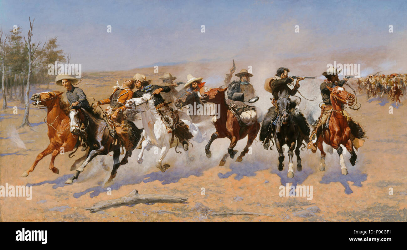 .  English: Frederic S. Remington (1861-1909); A Dash for the Timber; 1889; Oil on canvas; Amon Carter Museum of American Art, Fort Worth, Texas, Amon G. Carter Collection; 1961.381  . 22 August 2008, 04:53:00. Deputy tex 78 A Dash for the Timber by Frederic Remington Stock Photo