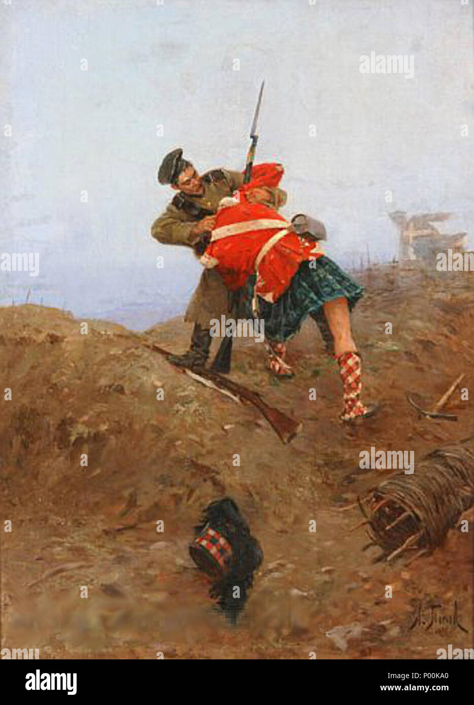 .  English: Duel. Fight with the Scottish archer in the Crimean War of 1853-1856 ???????: ????????. ??????? ? ??????????? ???????? ?? ????? ???????? ????? 1853-1856 ??. . 1899 84 PopovAN 002 Stock Photo