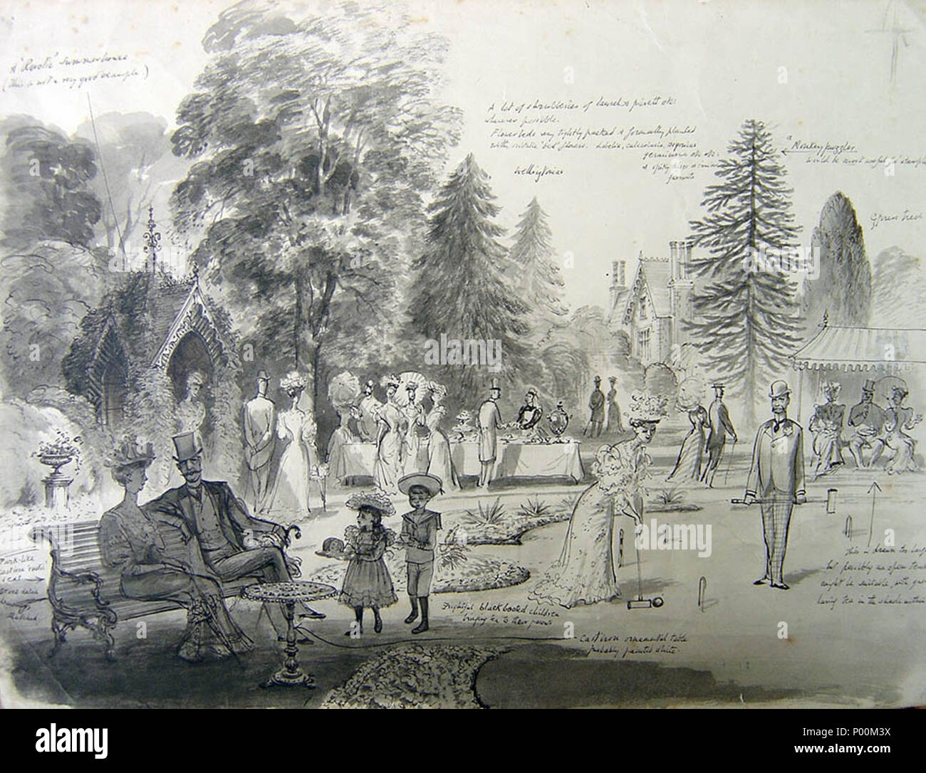 . A Place of One's Own - Design for 'The Garden Party', a Film based on Sir Osbert Sitwell's book, made by Eagle-Lion studios  . 1944.    Rex Whistler  (1905–1944)     Alternative names Reginald John Whistler; Rex John Whistler; Reginald Whistler  Description British artist  Date of birth/death 24 June 1905 18 July 1944  Location of birth/death Eltham Caen  Authority control  : Q7319337 VIAF:?2716336 ISNI:?0000 0000 8082 5280 ULAN:?500024080 LCCN:?n79043967 NLA:?35603571 WorldCat 88 Rex Whistler - A Place of One's Own 1944 Stock Photo