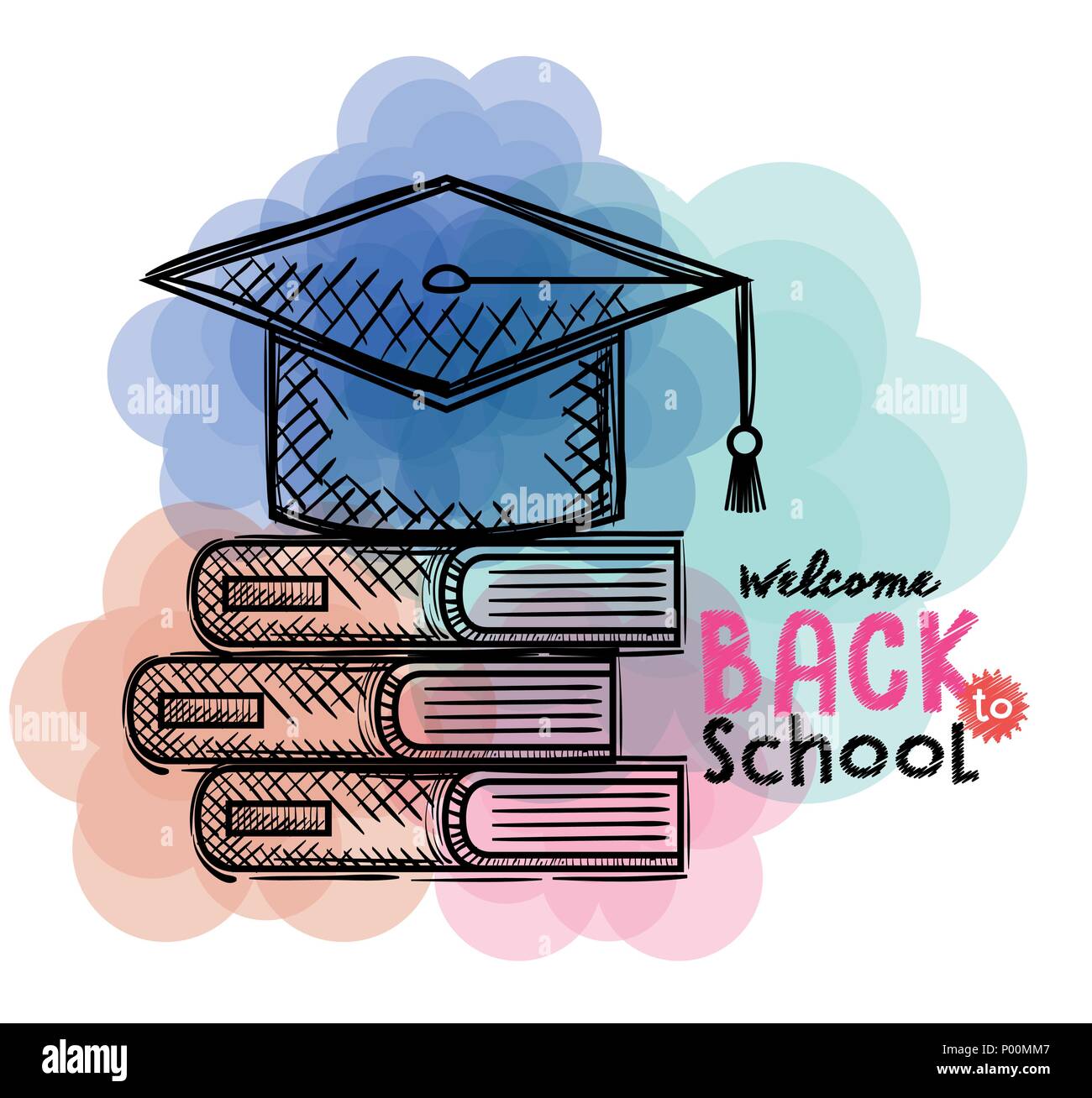 pile books and hat graduation back to school drawings Stock Vector ...