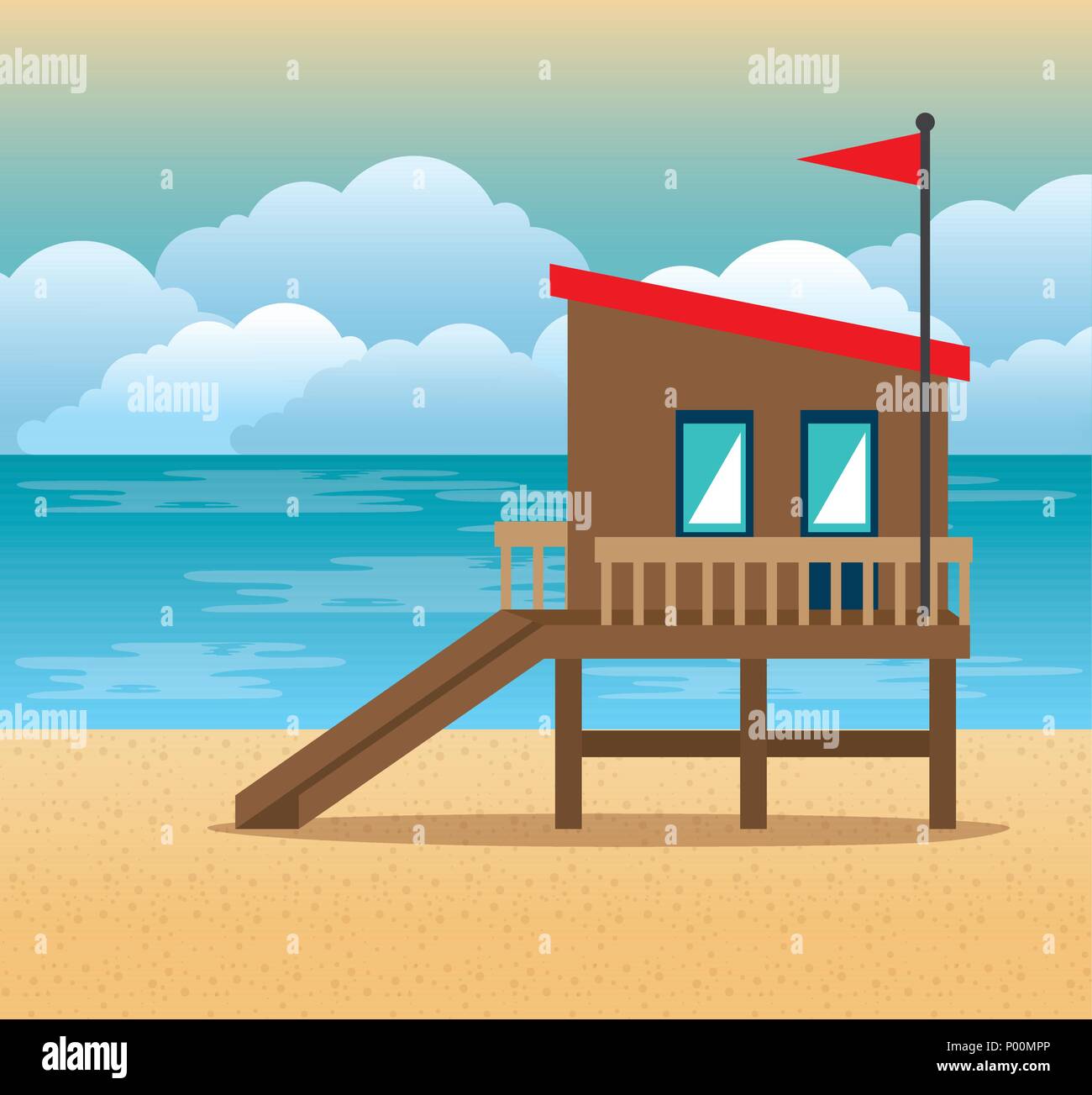 beach with lifeguard tower scene Stock Vector Image & Art - Alamy