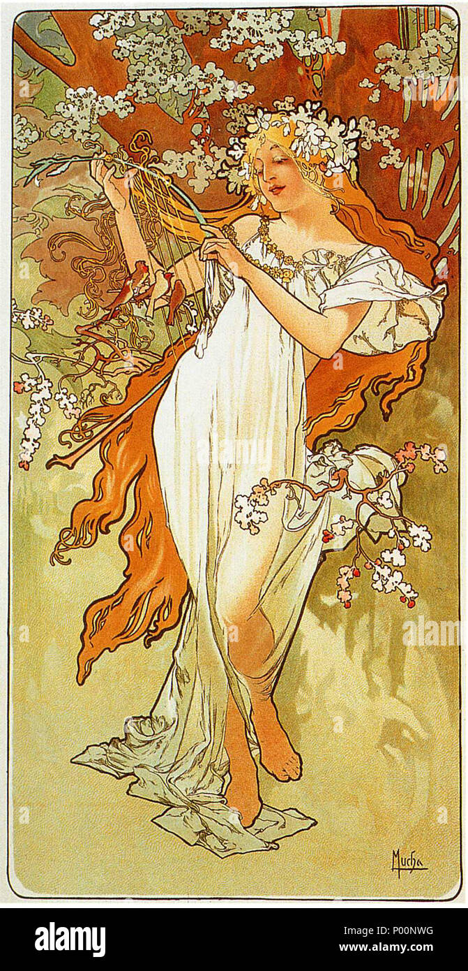 English: Art Nouveau illustration by Alfons Mucha. . Late 19th or