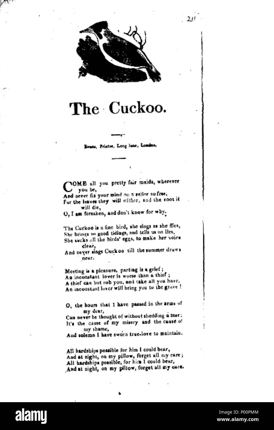 . English The cuckoo. An English broadside (printed by J. Evans) 98