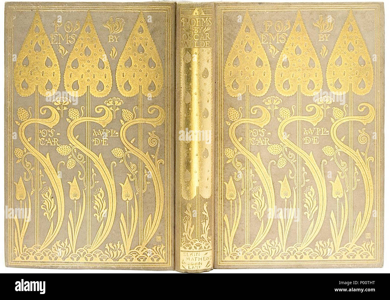 . English: Cover of Poems by Oscar Wilde, designed by Charles Ricketts - book published by Elkin Mathews & John Lane - The Bodley Head (London). 106 Wilde Poems Cover Stock Photo