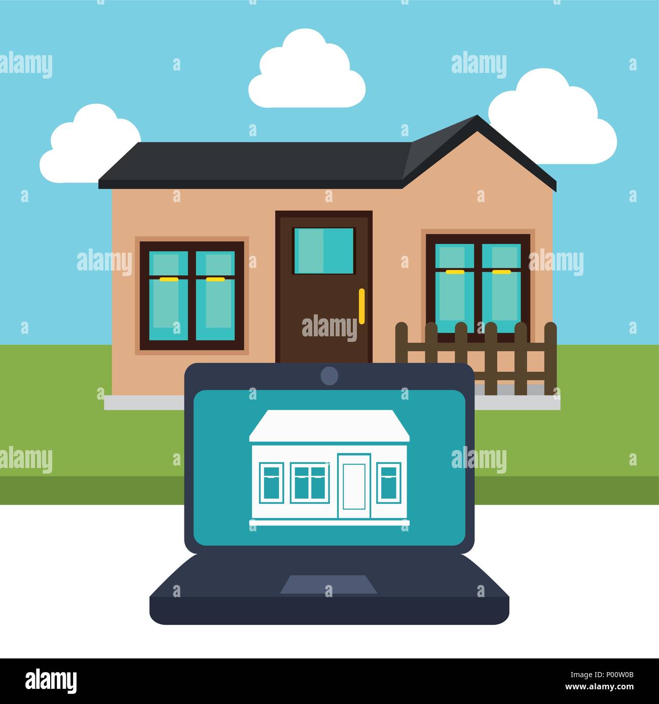 laptop controlling smarthome technology Stock Vector
