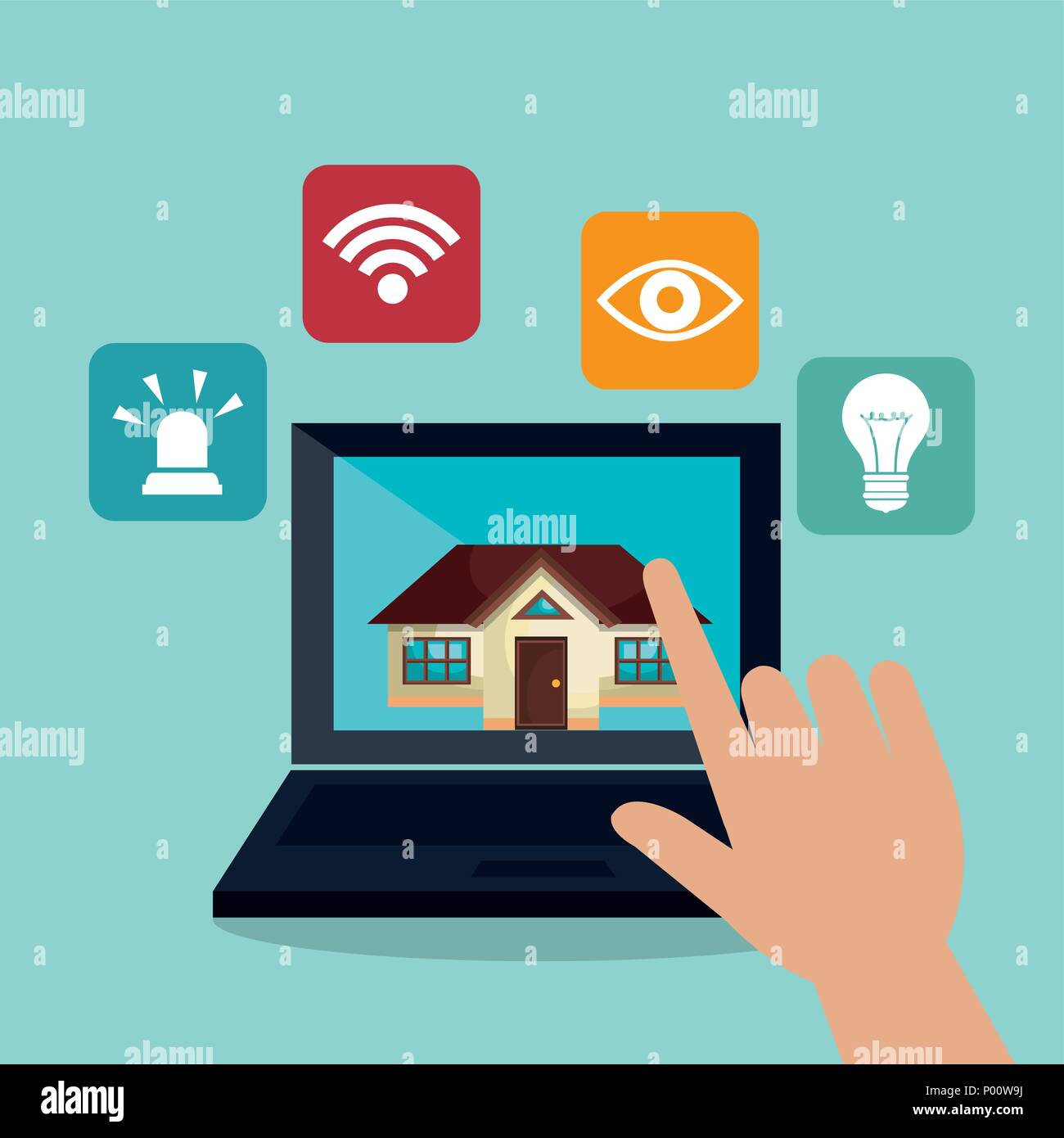 laptop controlling smarthome technology Stock Vector