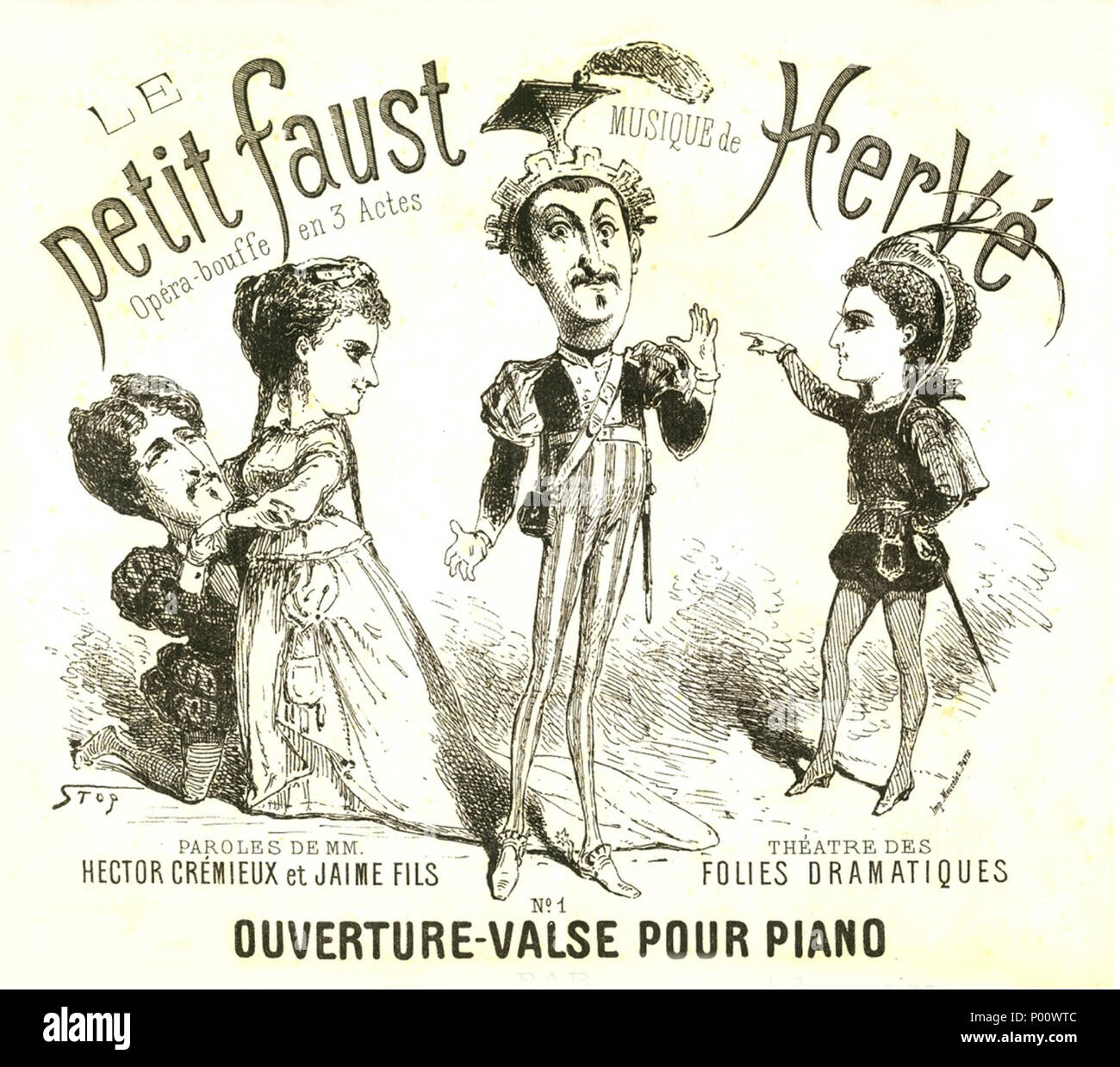 . English: Illustration of operetta procution, Le Petit Faust  . 4 May 1869. operette-theatremusical.fr 81 Petit-Faust-1 Stock Photo