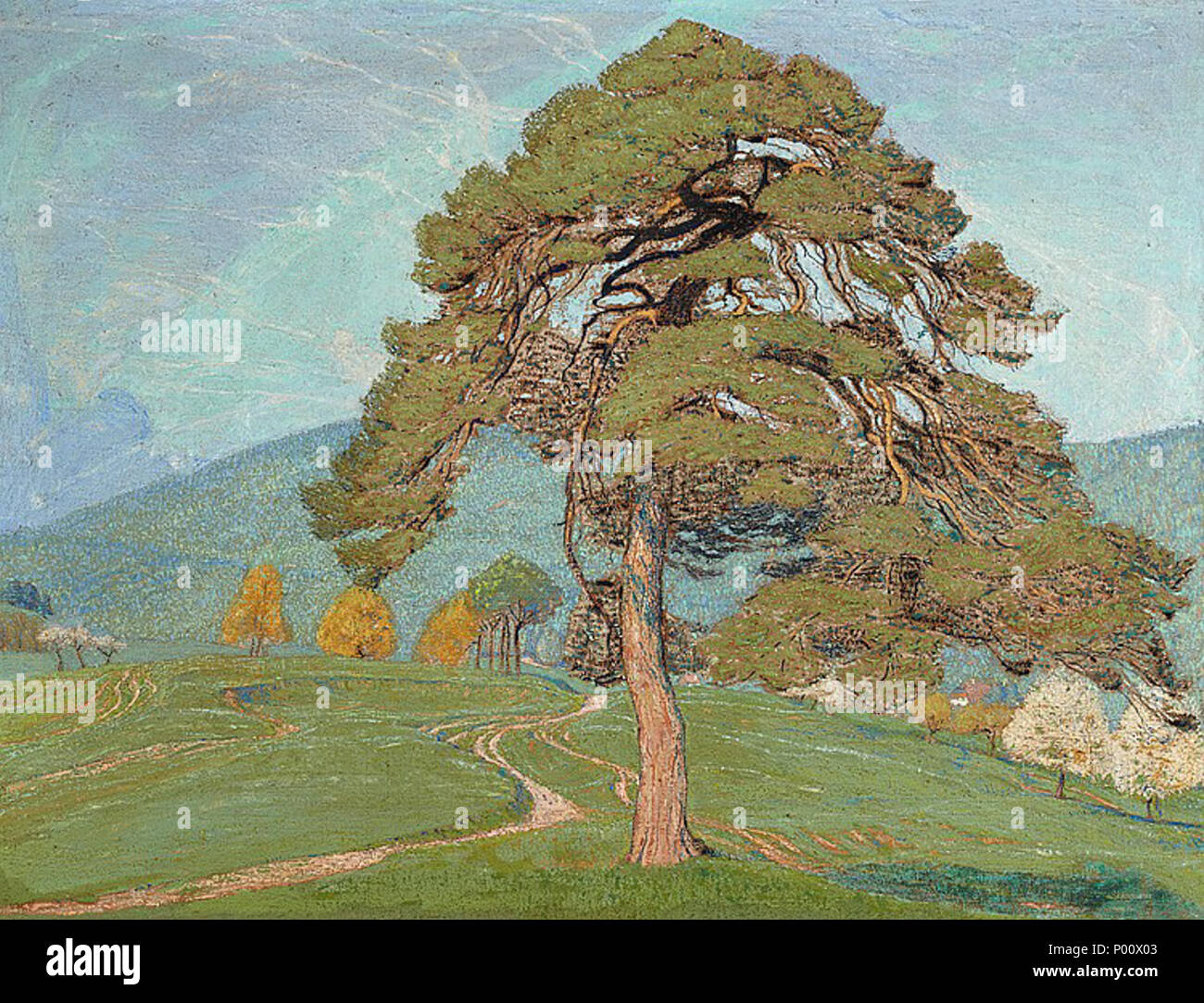 .  Deutsch: Ölgemälde wahrscheinlich einer Rotföhre (Pinus sylvestris) bei Orvin  . Le Pin du Jorat (Orvin) . 1928 82 Philippe Robert - Le Pin du Jorat Stock Photo