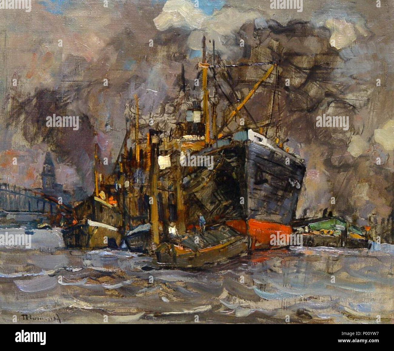 Deutsch: Motiv aus dem Hamburger Hafen; Öl auf Leinwand; 57 × 67 cm (22.4 × 26.3 in) . by 1939. Theodor Hummel 99 Theodor Hummel Hamburger Hafen Stock Photo Alamy