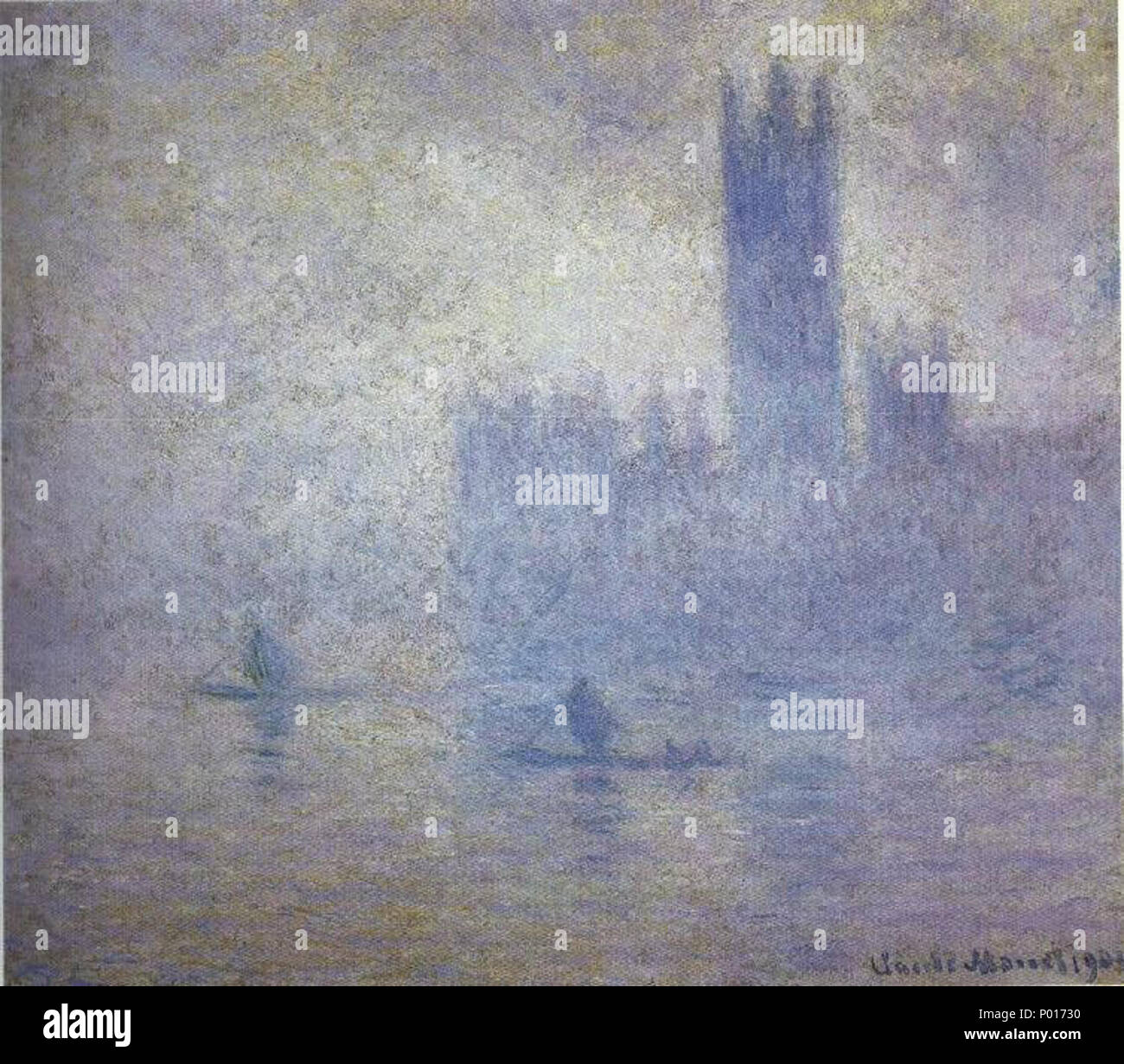 .  Français : Le Parlement, Effet de Brouillard English: Parliament, Effect of Fog . 1904 1 Brouillard, London Parliament, Claude Monet Stock Photo