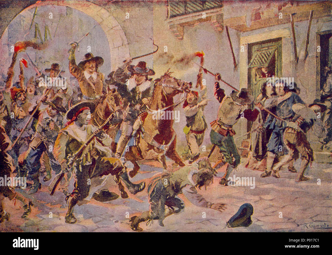 3 Distúrbios de Afonso VI em Lisboa (Roque Gameiro, Quadros da História de Portugal, 1917) Stock Photo