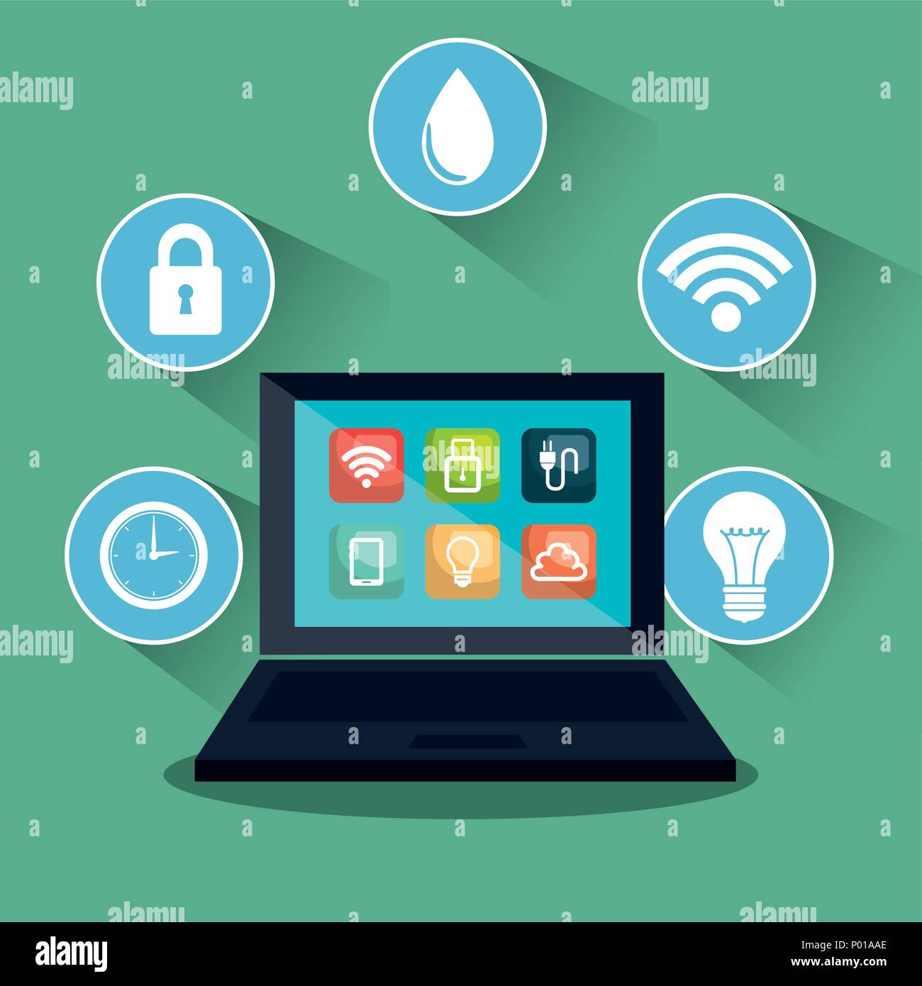 laptop controlling smarthome technology Stock Vector