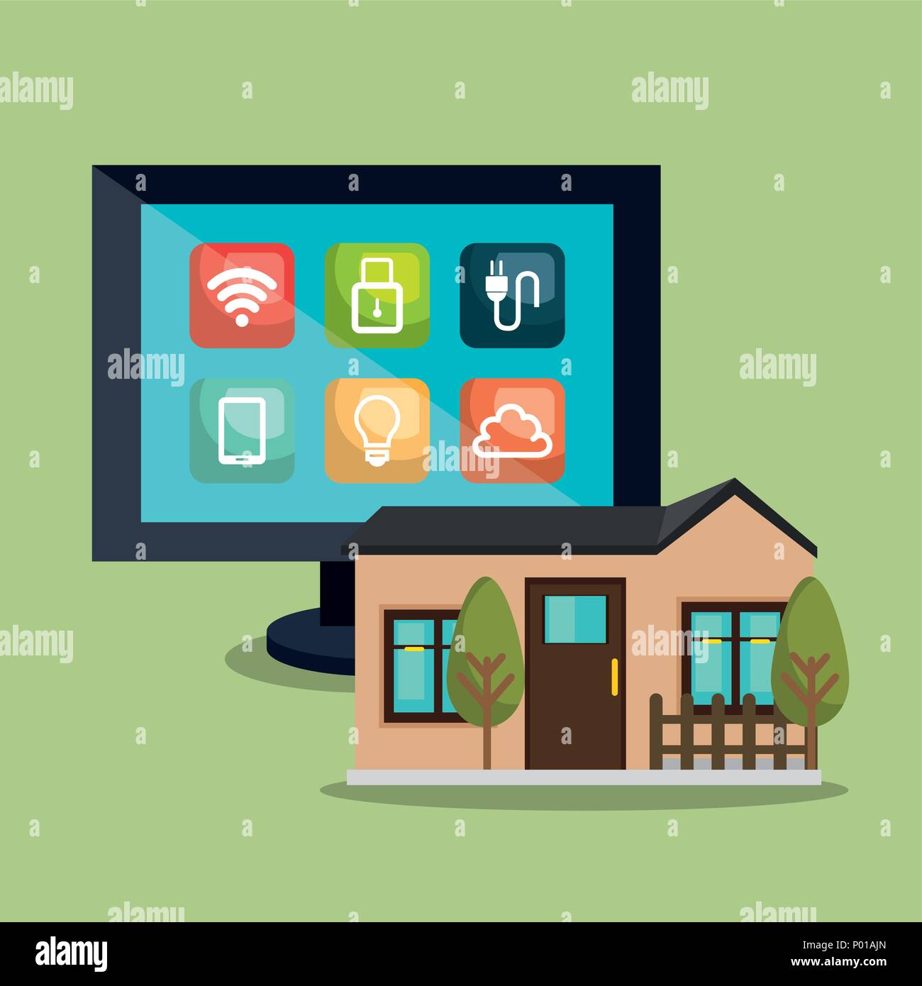 desktop computer controlling smart home Stock Vector Image & Art - Alamy