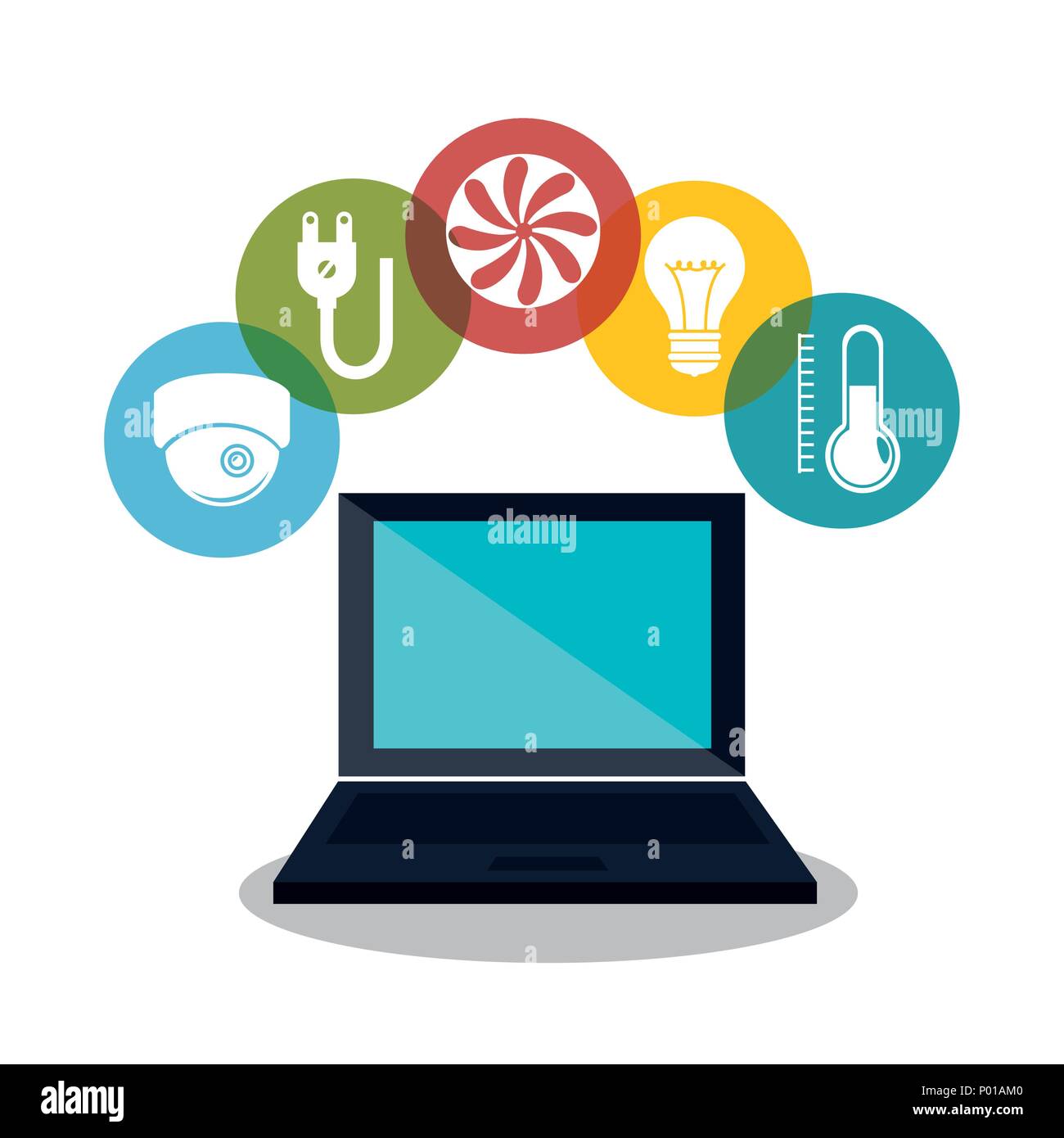 laptop controlling smarthome technology Stock Vector