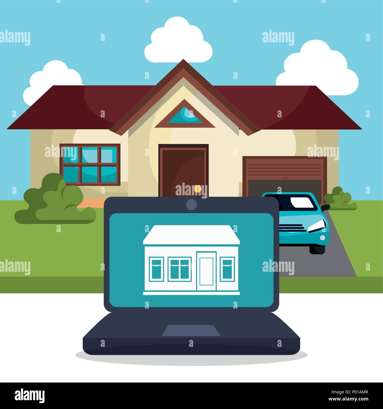 laptop controlling smarthome technology Stock Vector