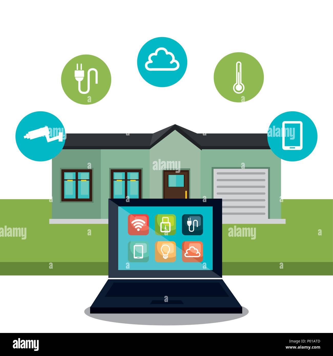 laptop controlling smarthome technology Stock Vector