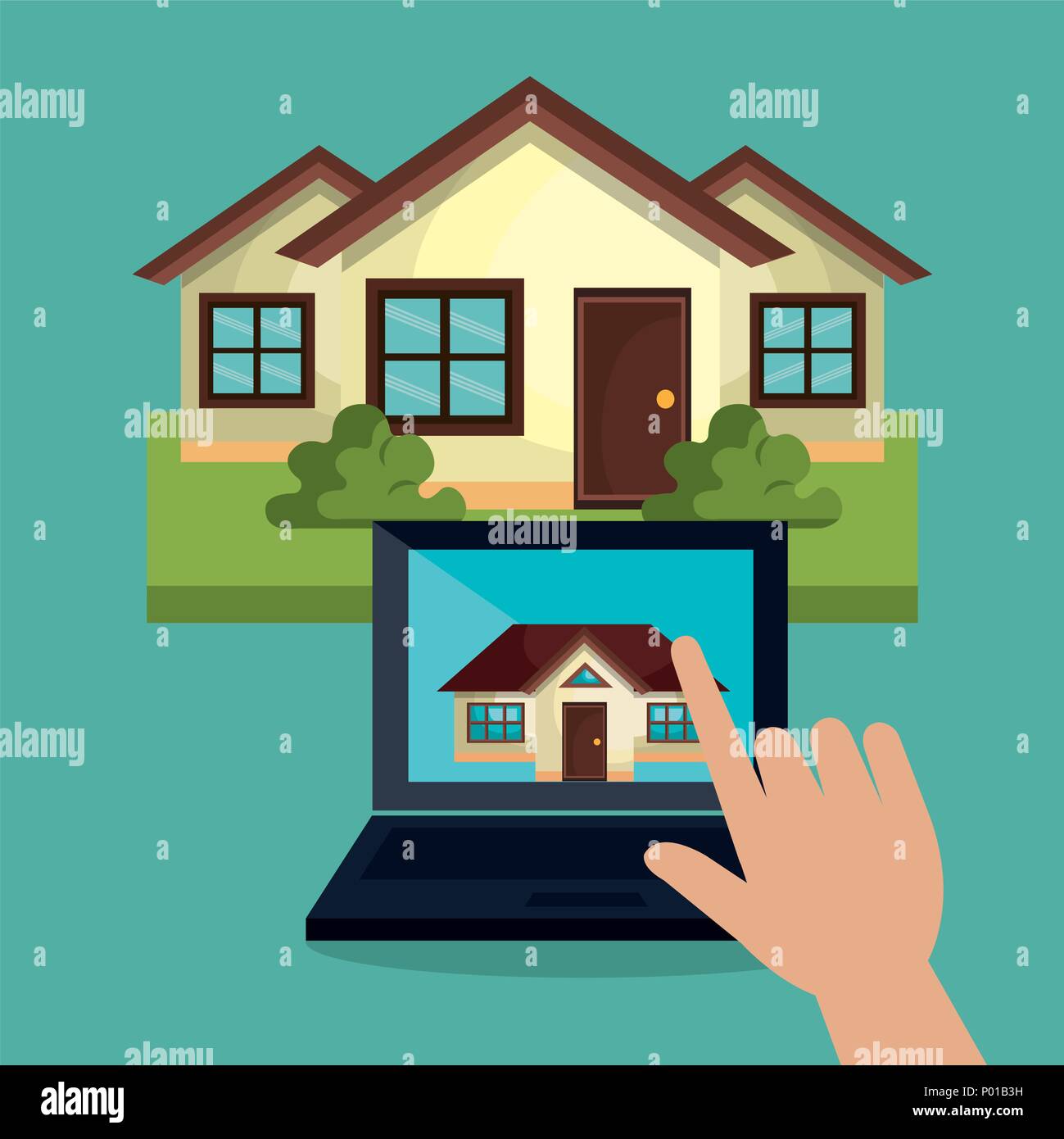 laptop controlling smarthome technology Stock Vector