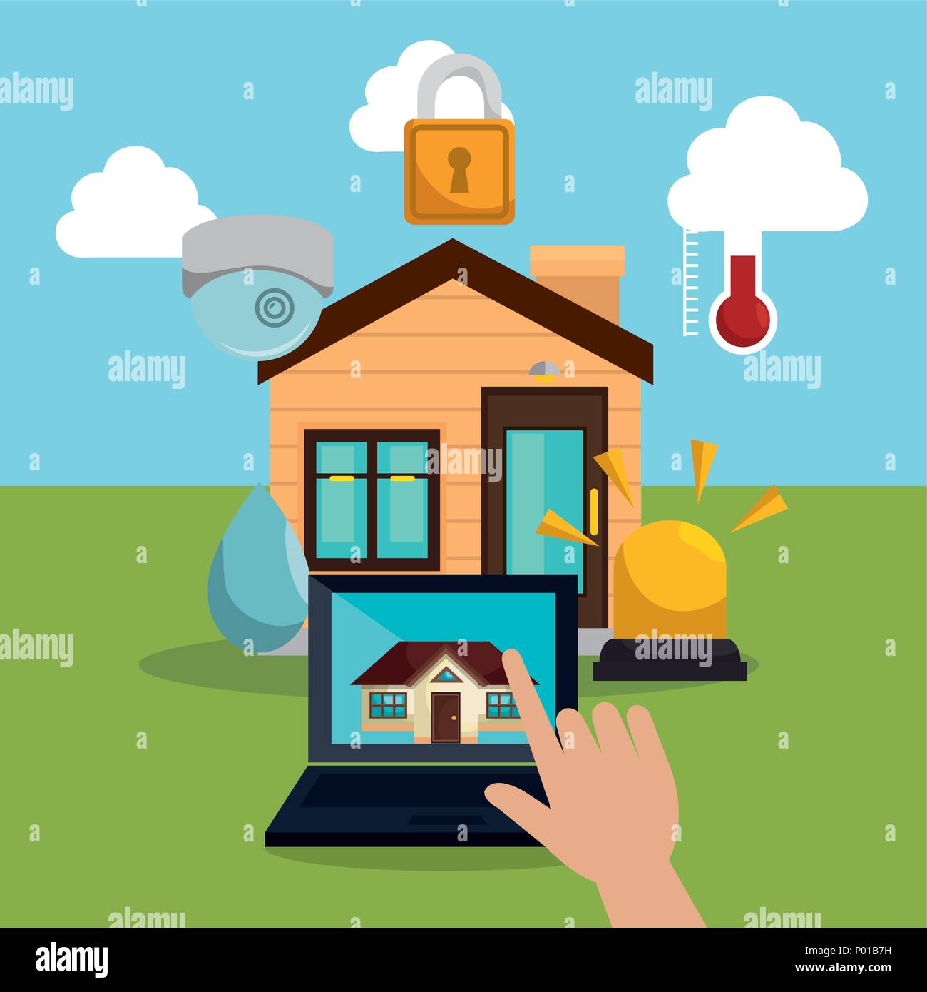 laptop controlling smarthome technology Stock Vector