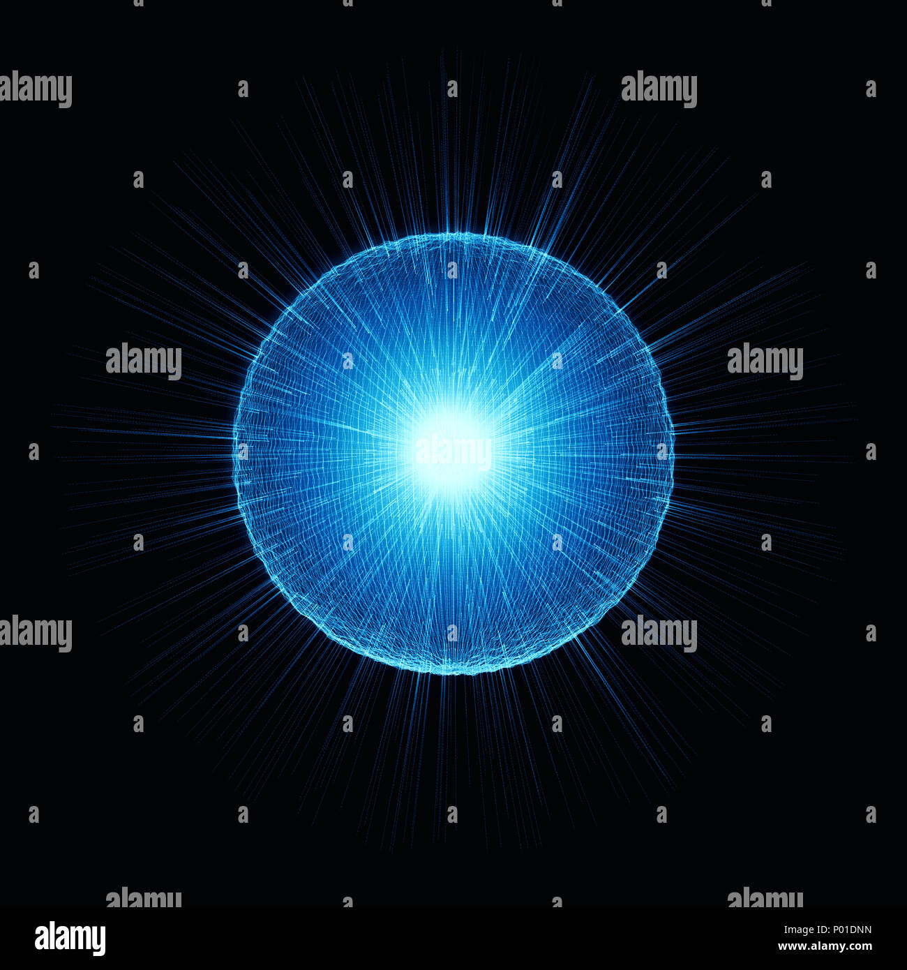 Hiigh Energy Particle Emmiting Rays Of Radiation. Nuclear Fucion Concept Stock Photo