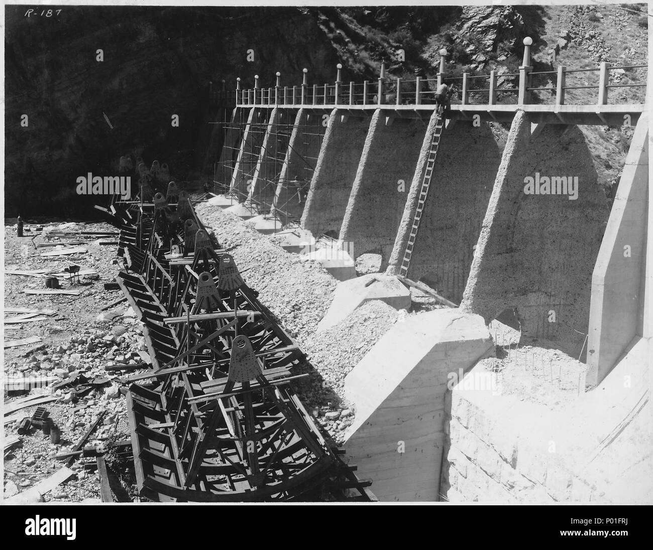 Roosevelt Dam. View of south spillway showing concrete removal and