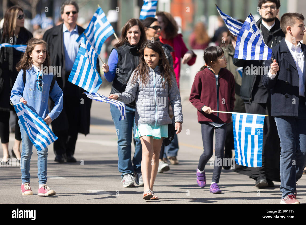 Chicago, Illinois, USA April 29, 2018 Greek children and adults