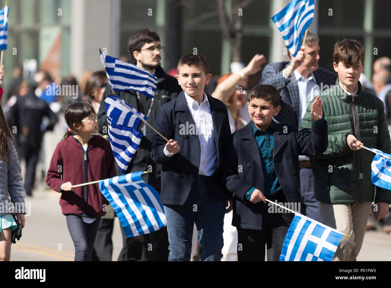 Chicago, Illinois, USA April 29, 2018 Greek children and adults