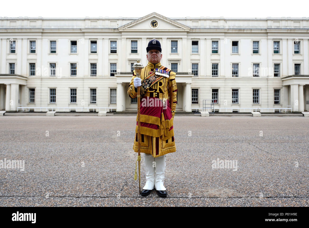 Drum Major Staite at Wellington Barracks in London, who will take part