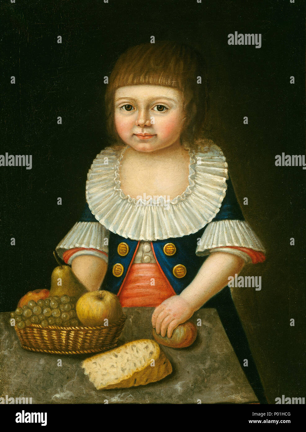 American 18th Century, Boy with a Basket of Fruit, , c. 1790, oil on canvas, Gift of Edgar William and Bernice Chrysler Garbisch 6 Boy with a Basket of Fruit G-001754-20121025 Stock Photo