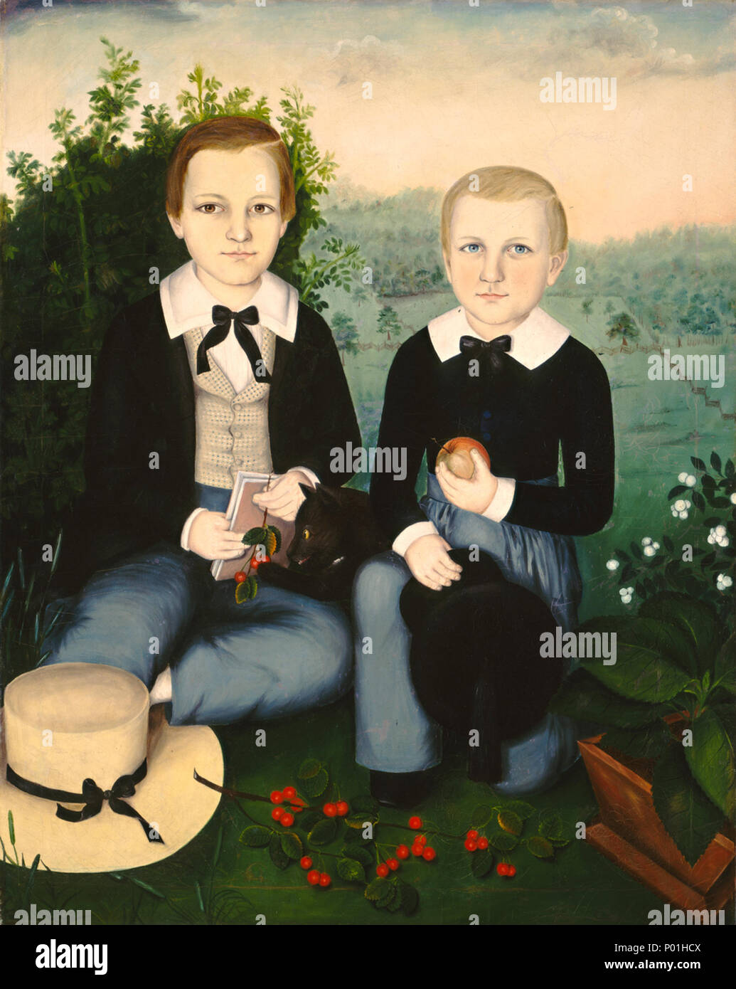 Susan C. Waters, Brothers, American, 1823 - 1900, c. 1845, oil on canvas, Gift of Edgar William and Bernice Chrysler Garbisch 6 Brothers E10377 Stock Photo