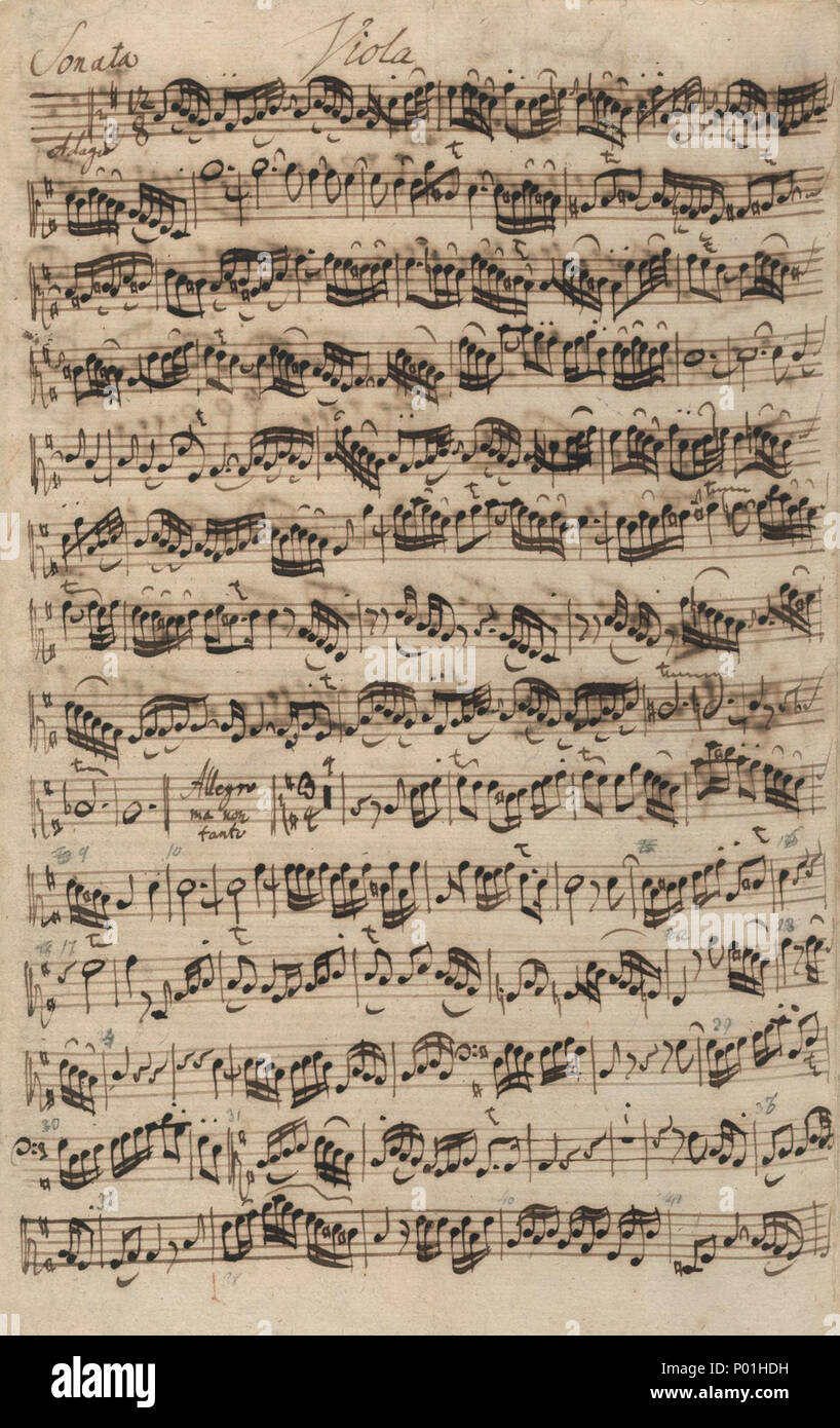Autograph manuscript of Viola da Gamba part of Sonata in G major for viola  da gamba