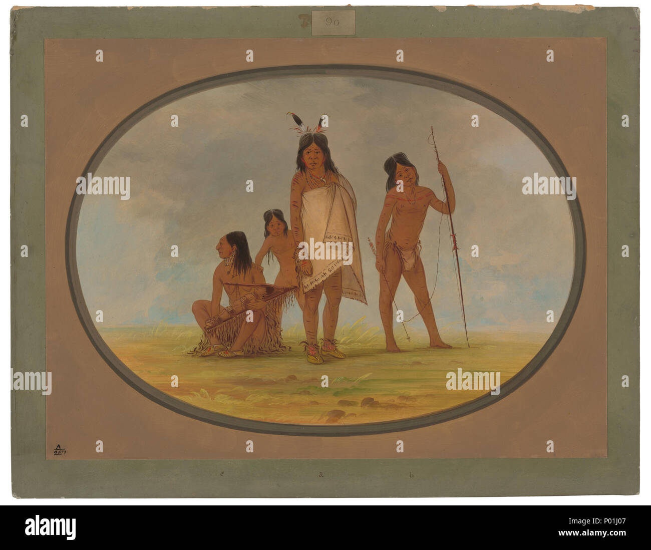 George Catlin (American, 1796 - 1872 ), Four Flathead Indians, 1855/1869, oil on card mounted on paperboard, Paul Mellon Collection 1965.16.150 9 Four Flathead Indians C17019 Stock Photo