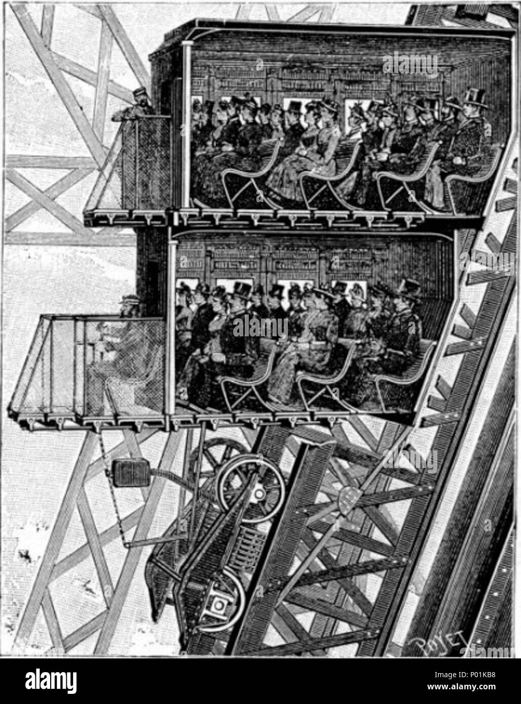 . English Crosssection of Otis elevators installed in Eiffel Tower