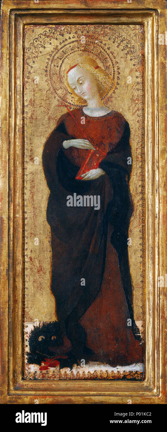 Painting; tempera on poplar panel; overall: 28.5 x 10.6 cm (11 1/4 x 4 3/16 in.) framed: 31.4 x 13.3 x 7.8 cm (12 3/8 x 5 1/4 x 3 1/16 in.); 20 Saint Margaret sc417 Stock Photo