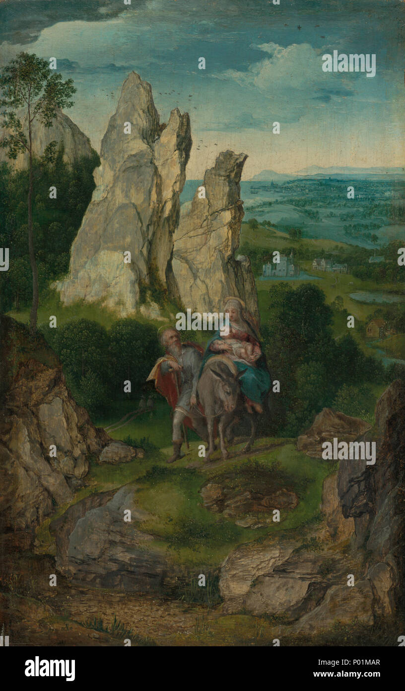 Painting; oil on panel; overall: 23.6 x 15 cm (9 5/16 x 5 7/8 in.) framed: 42.2 x 33.3 x 5.7 cm (16 5/8 x 13 1/8 x 2 1/4 in.); 23 The Flight into Egypt C17511 Stock Photo