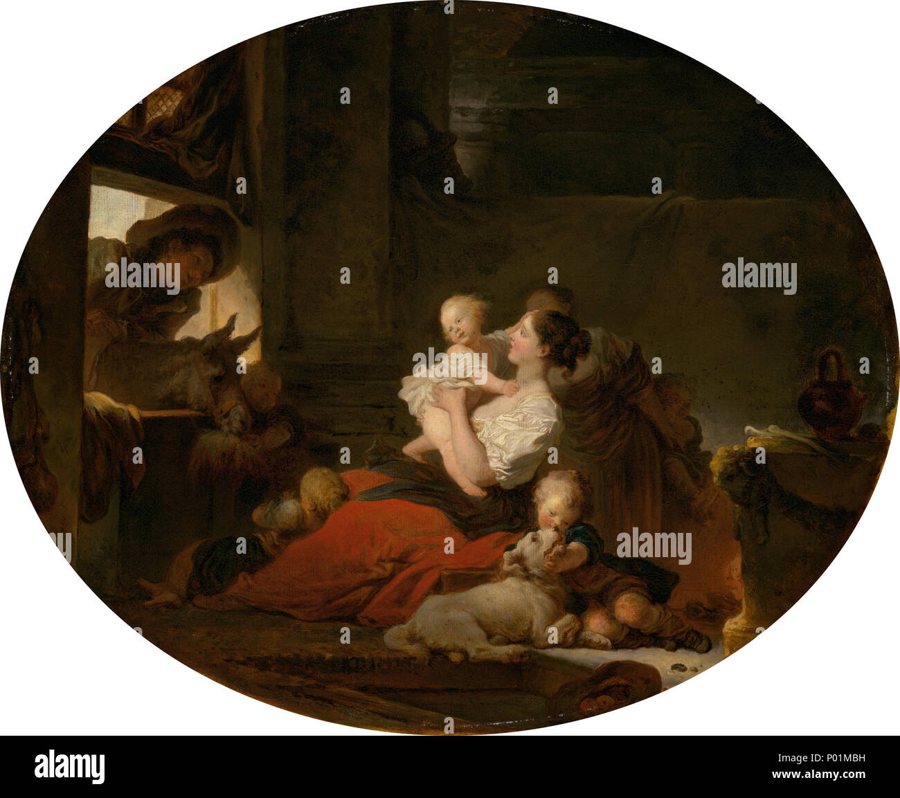 Painting; oil on canvas; overall (oval): 53.9 x 65.1 cm (21 1/4 x 25 5/8 in.); 23 The Happy Family A26691 Stock Photo