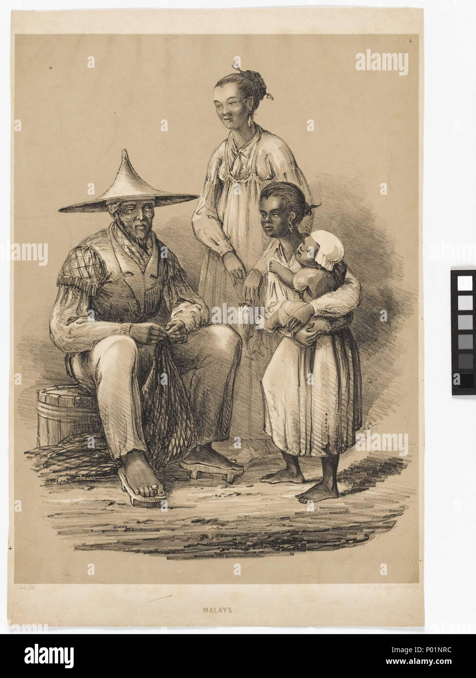 English Malays Print Representing A Group Of Malay A Man Two Women And A Child Charles Davidson Bell Sketched A Number Of Ethnographic Studies Of The Different Non European South Africans He