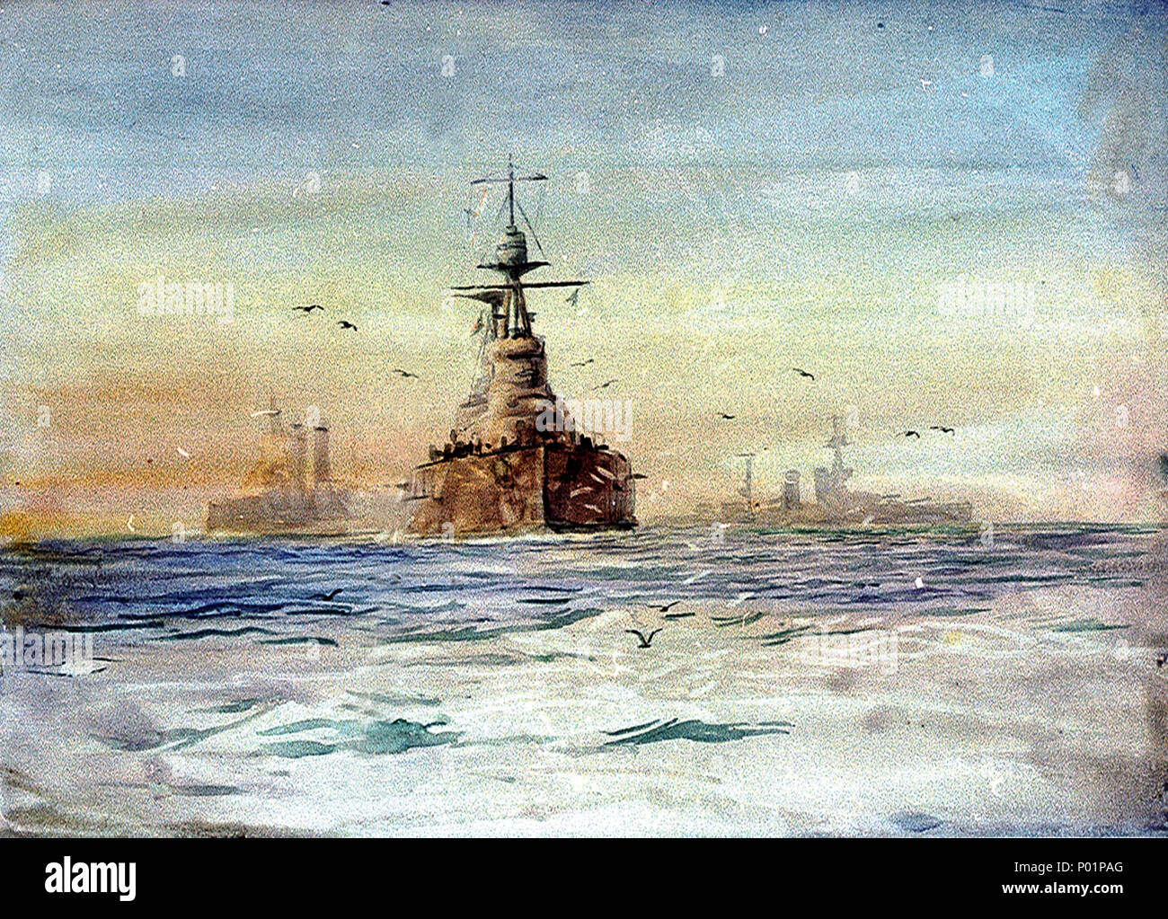 .  English: 'Queen Elizabeth'-class battleships at sea, with seagulls A study of three Royal Naval capital ships - apparently 'Queen Elizabeth'-class battleships - on a calm blue sea, either at dawn or sunset.  . after 1915.    William Lionel Wyllie  (1851–1931)     Alternative names W. L. Wyllie  Description British painter  Date of birth/death 5 July 1851 6 April 1931  Location of birth/death London London  Authority control  : Q2579750 VIAF:?30430865 ISNI:?0000 0001 1050 1763 ULAN:?500007278 LCCN:?n84116203 NLA:?36532068 WorldCat 6 'Queen Elizabeth'-class battleships at sea, with seagulls R Stock Photo