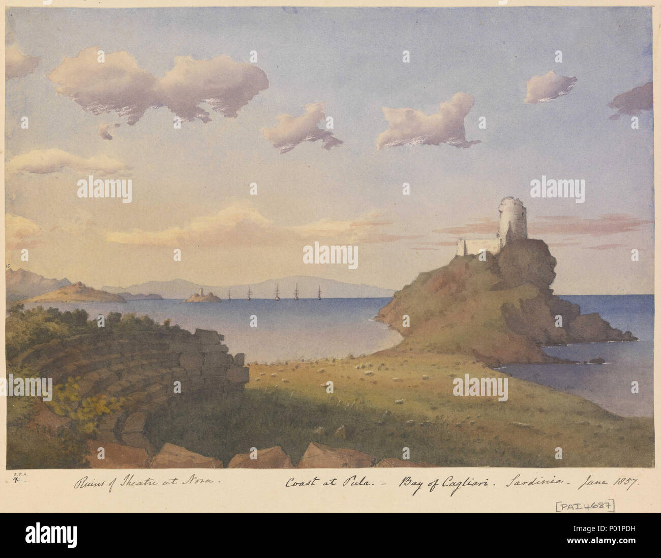 English Ruins Of Theatre At Nora Coast At Pula Bay Of Cagliari Sardinia June 1857 No 15 In Fanshawe S Baltic And Later Album 1843 83 Captioned By The Artist On
