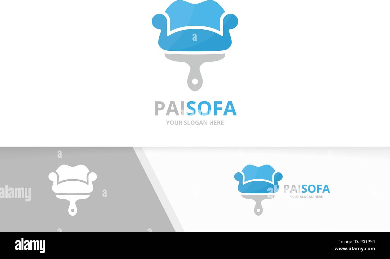 Vector sofa and brush logo combination. Couch and paintbrush symbol or icon. Unique shop and armchair logotype design template. Stock Vector