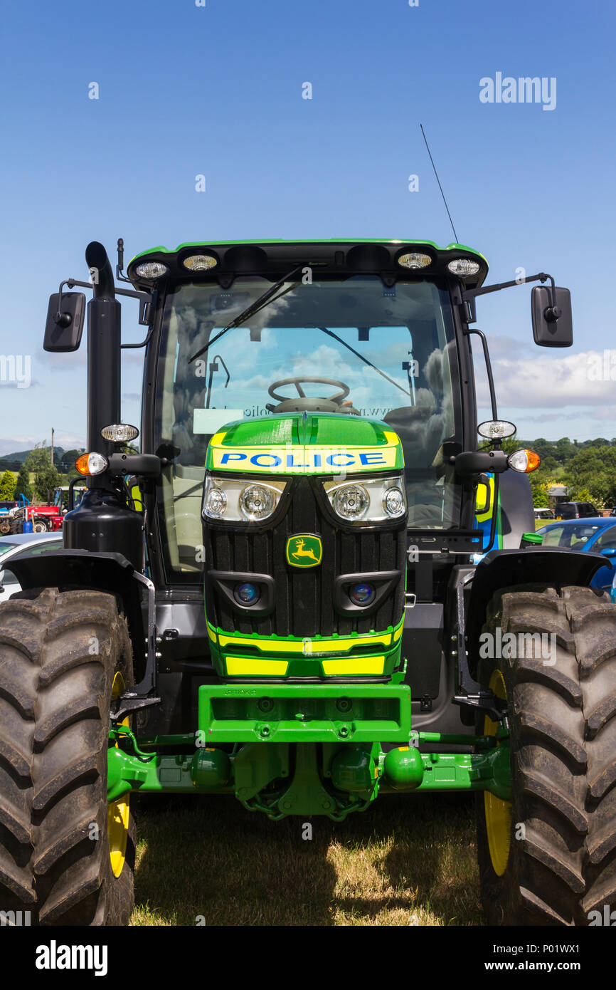 Police branded John Deere tractor on display at the Arthington show, West Yorkshire in 2017, Stock Photo