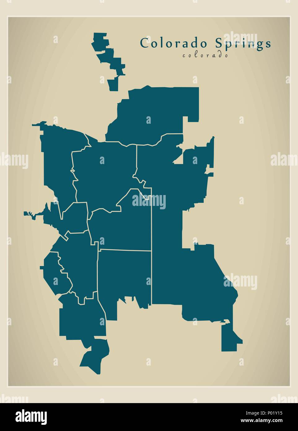 Modern City Map - Colorado Springs CO city of the USA with neighborhoods Stock Vector