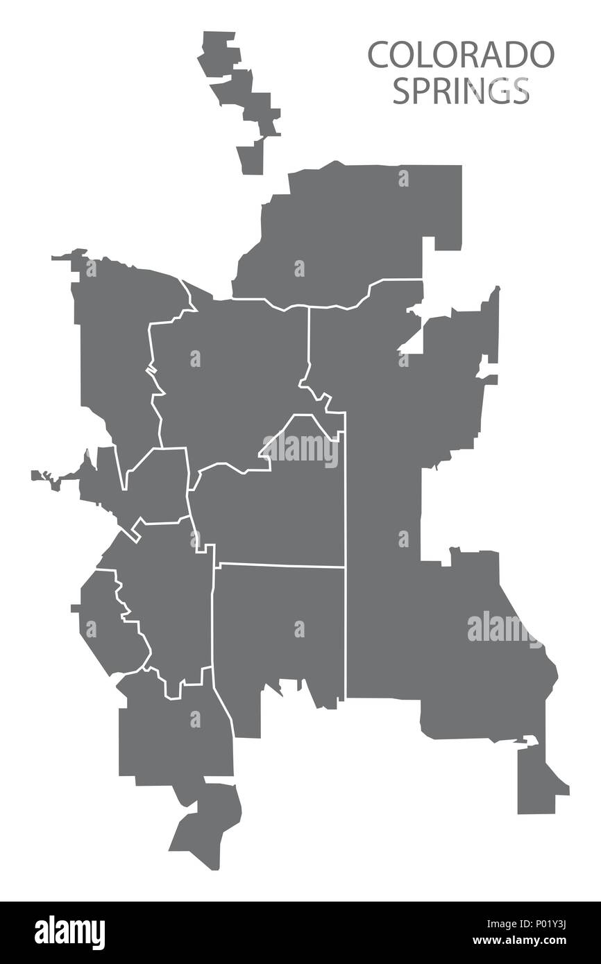 Colorado Springs CO city map with neighborhoods grey illustration silhouette shape Stock Vector