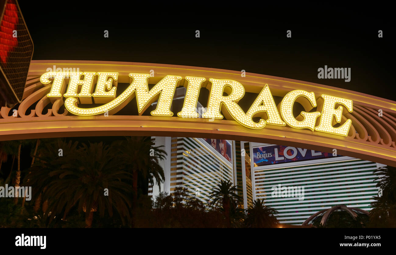 Las Vegas, Nevada - May 27, 2018 : Mirage neon sign in entrance of hotel, Las  Vegas Blvd, NV Stock Photo - Alamy