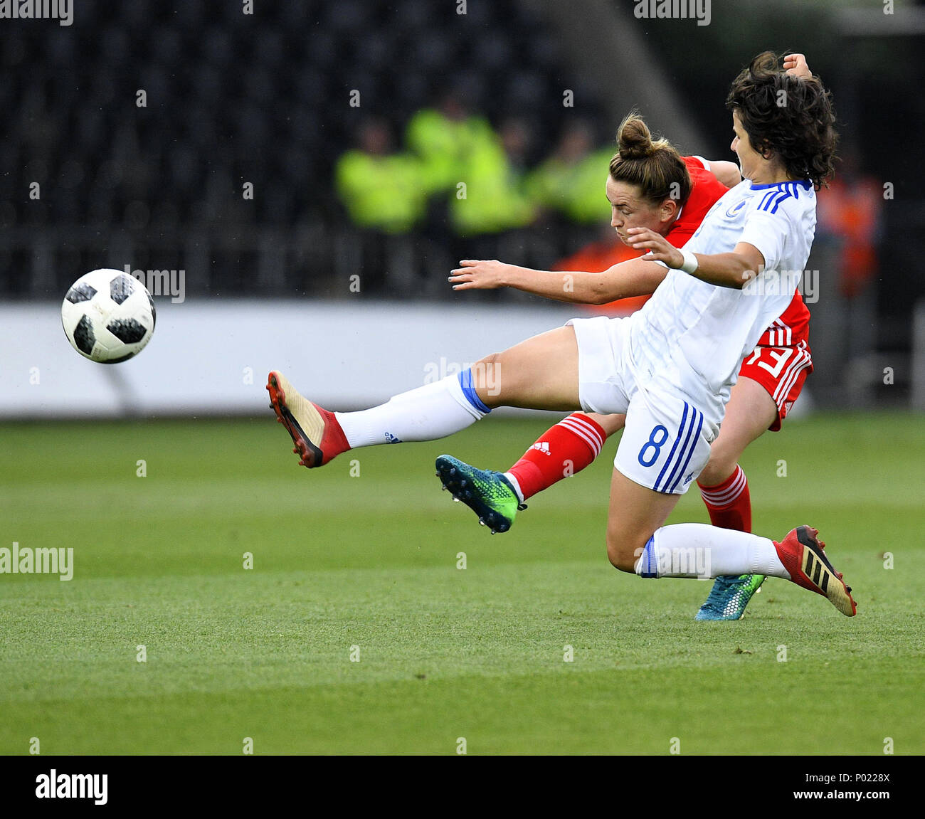 Wales v Bosnia in action during the Women's World Cup Qualifiers at Liberty Stadium Swansea Swansea Wales on June 07 2018 Graham / GlennSports Stock Photo