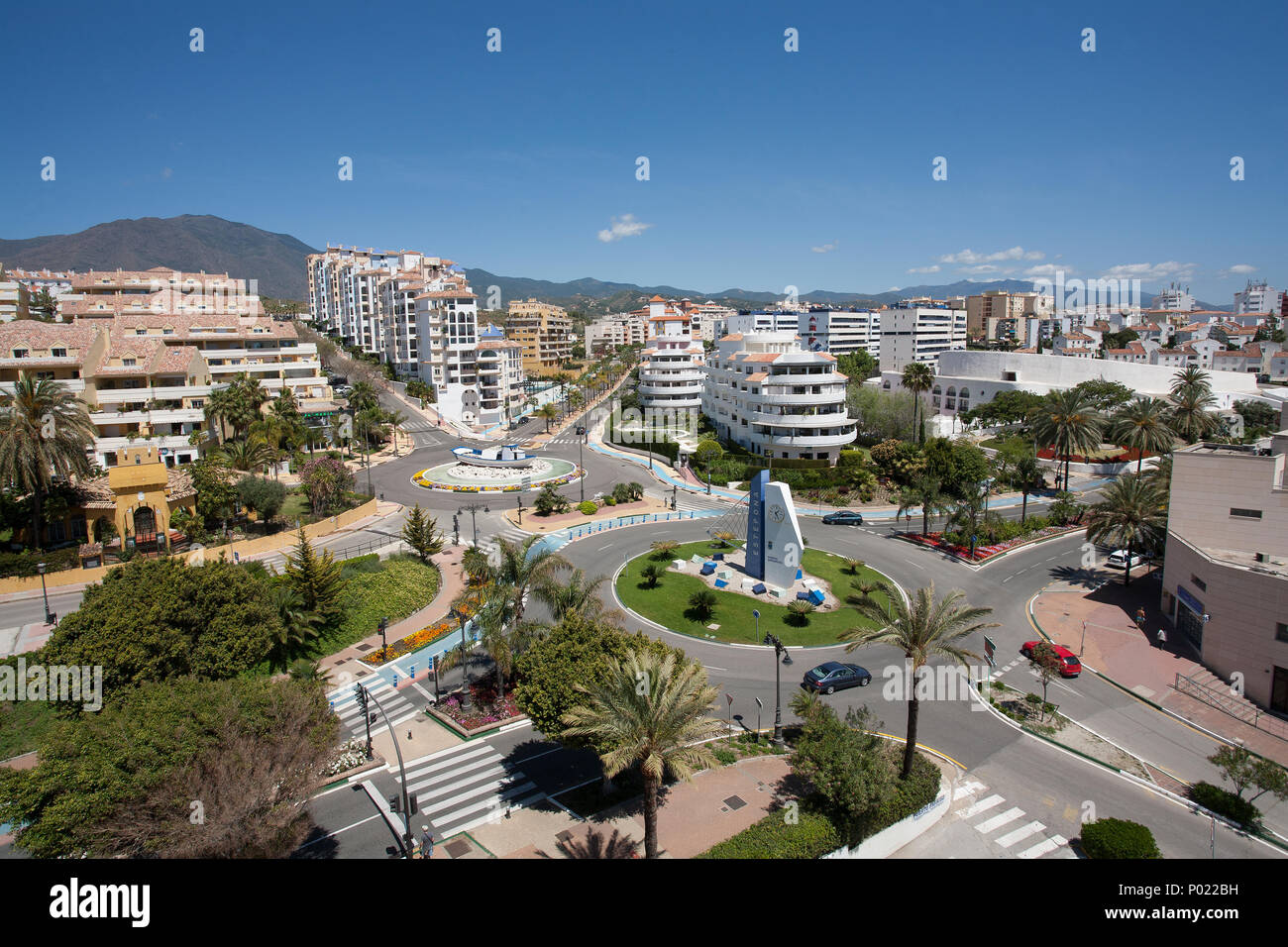 roundabout in Estepona Spain, bird's eye view, Stock Photo