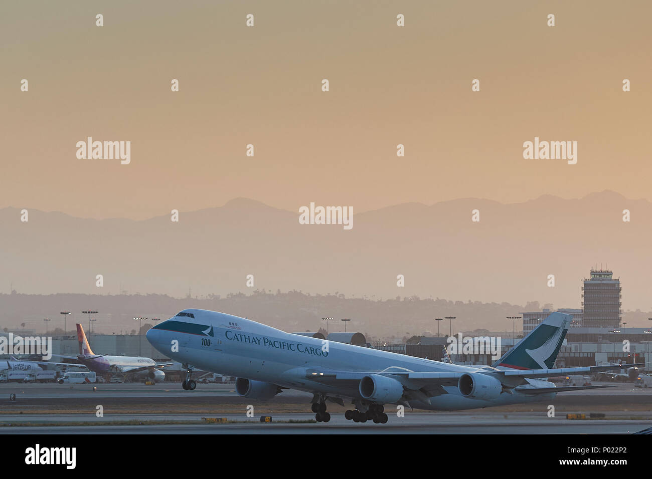 Cathay Pacific Cargo Boeing 7478F Cargo Plane Taking Off From Los