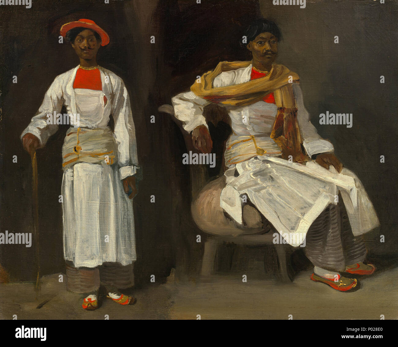 Painting; oil on canvas; overall: 37.5 x 45.7 cm (14 3/4 x 18 in.) framed: 51.1 x 59.5 x 3.8 cm (20 1/8 x 23 7/16 x 1 1/2 in.); 24 Two Studies of an Indian from Calcutta, Seated and Standing A11122 Stock Photo