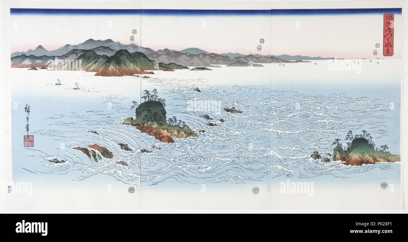 .  English: Hiroshige Ando (1797-1858), Vortexes in the Strait of Naruto.  . Unknown date 25 Utagawa Hiroshige (Ando) (1797-1858), De draaikolken in de straat van Naruto Stock Photo