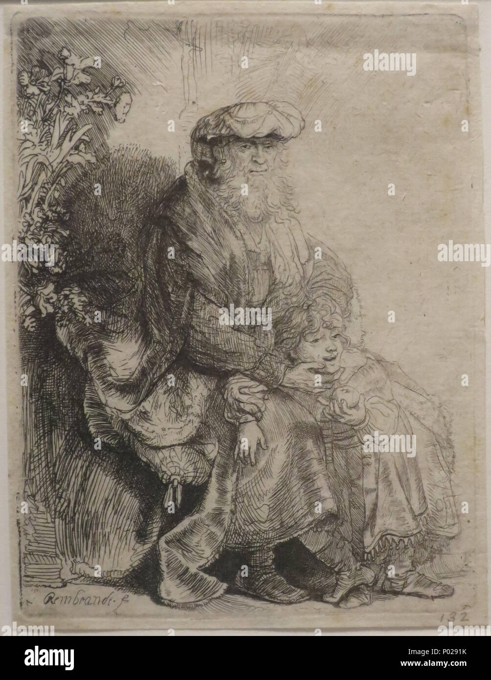 . English: Abraham Caressing Isaac, etching by Rembrandt, c. 1637, Honolulu Museum of Art accession 10596  . circa 1637.   Rembrandt  (1606–1669)       Alternative names Rembrandt van Rijn, Birth name: Rembrandt Harmenszoon van Rijn, Rembrandt Harmensz. van Rijn  Description Dutch painter, printmaker and draughtsman  Date of birth/death 15 July 1606 4 October 1669  Location of birth/death Leiden Amsterdam  Work period between circa 1625 and circa 1669  Work location Leiden (1620-1624), Amsterdam (1624-1625), Leiden (1625-1633), Amsterdam (1631-1669)  Authority control  : Q5598 VIAF:?64013650 I Stock Photo