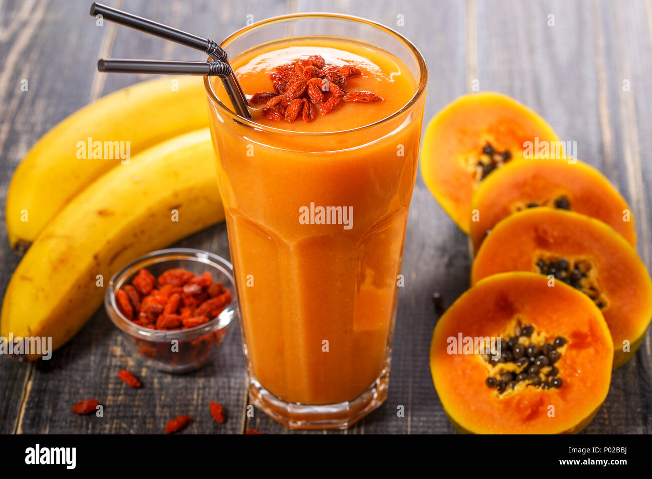 Papaya smoothie, selective focus. Detox, diet food, vegetarian food, healthy eating concept